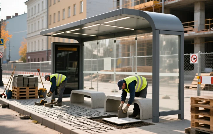 В Краснодаре обновляют остановки и тротуары на улице Коммунаров