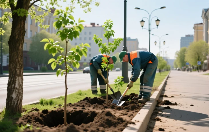 В Краснодаре высадили более 40 платанов в сквере Российском и на улице Парижской