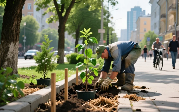 В Краснодаре высадят более 200 деревьев на улице Калинина
