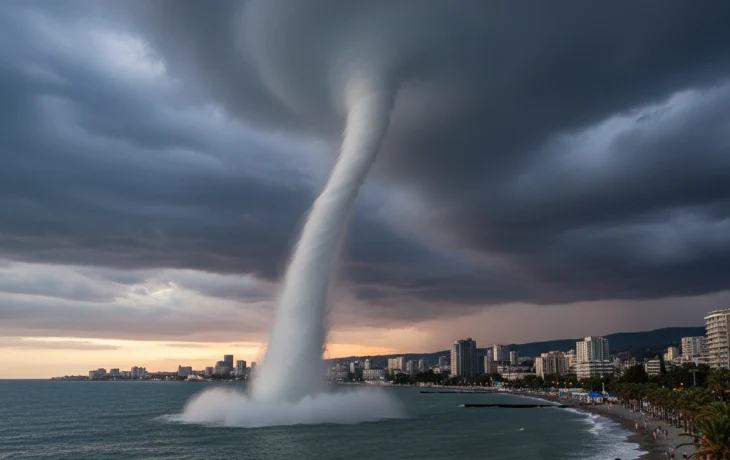 Над Черным морем у Сочи вновь появился водяной смерч: завораживающее и тревожное зрелище