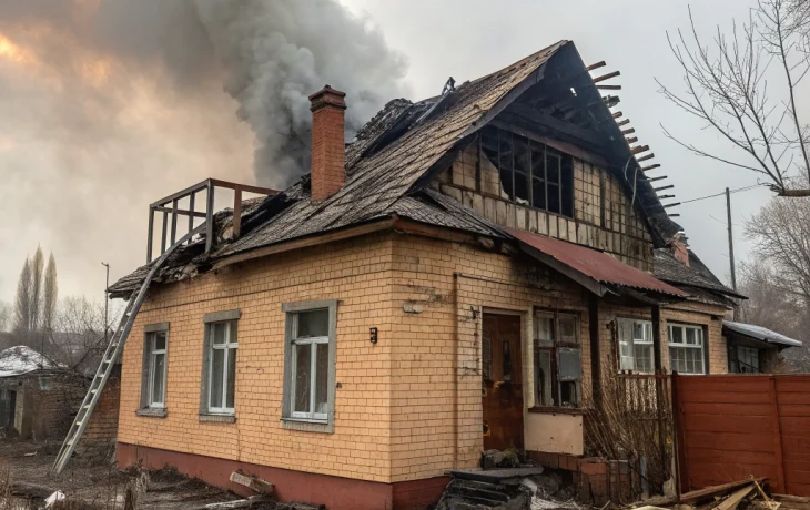 Крыша дома обрушилась при пожаре в Апшеронске, спасатели быстро потушили огонь