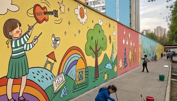 В Кропоткине появился яркий мурал, посвящённый детскому творчеству