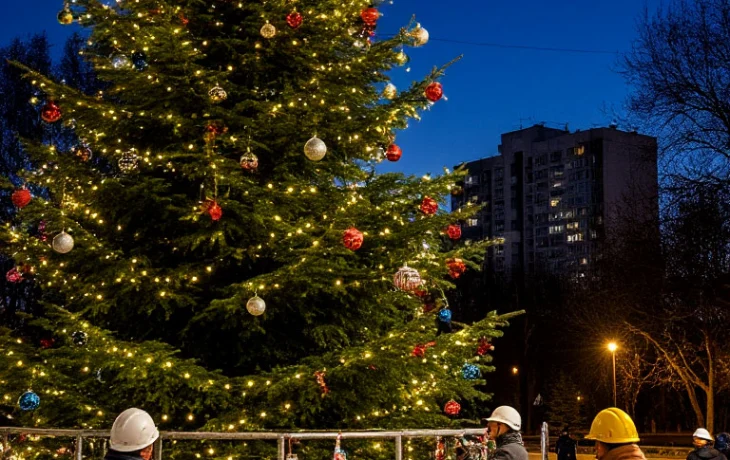 Установка первой новогодней елки в Краснодаре