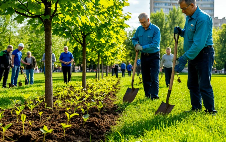 Более 40 платанов высадили в сквере Российский в Краснодаре