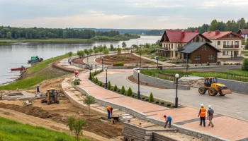 В Брюховецкой продолжается строительство современной набережной