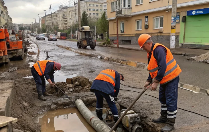 В Кропоткине коммунальщики устраняют последствия прорыва двух водоводов на улице Магистральной