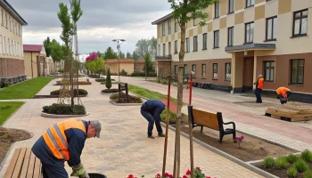 В Афипском продолжают благоустраивать дворы и озеленять территорию