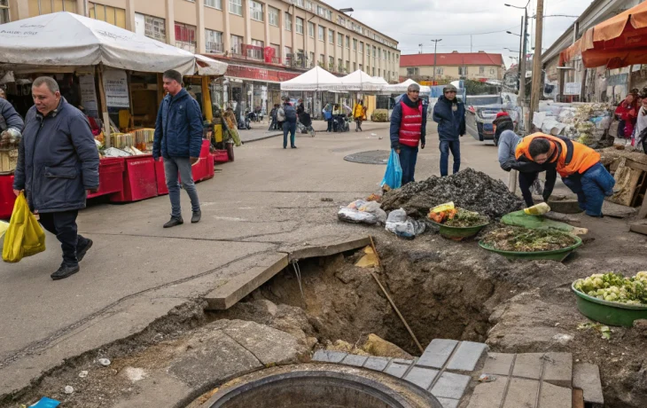 У Северского рынка несколько дней не устраняют порыв канализации