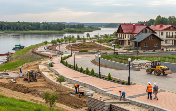 В Брюховецкой продолжается строительство современной набережной