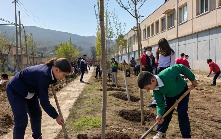 В Тбилисской школьники высадили аллею Памяти к годовщине Победы