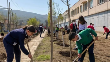 В Тбилисской школьники высадили аллею Памяти к годовщине Победы
