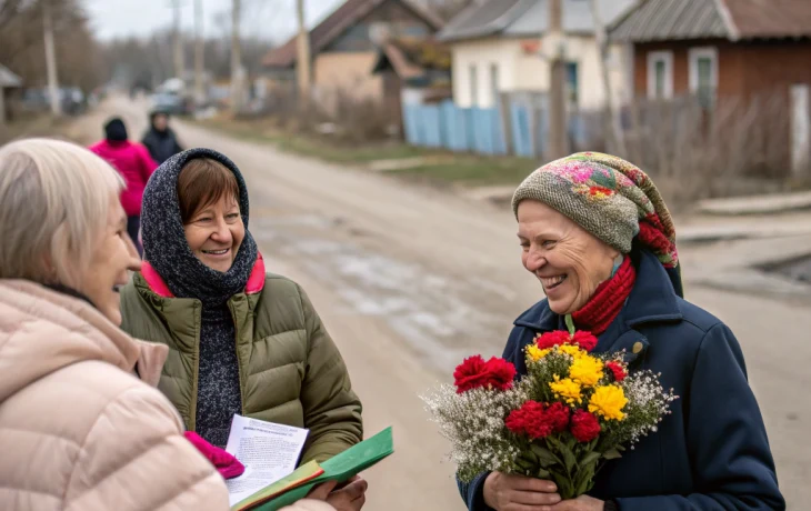 В Каневской волонтёры поздравили женщин с 8 Марта цветами и открытками на улицах станицы