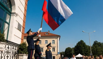 В Ильском прошел торжественный подъем российского триколора