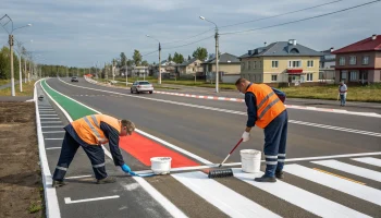В Новотитаровском поселении обновляют дорожную разметку для повышения безопасности