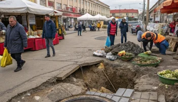 У Северского рынка несколько дней не устраняют порыв канализации