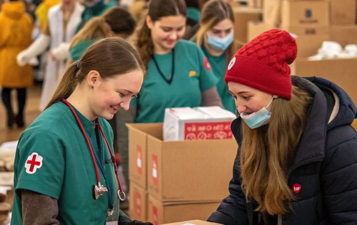 Студентки медколледжа Ейска ежедневно помогают пункту гуманитарной помощи Студентки медколледжа Ейска ежедневно помогают пункту гуманитарной помощи