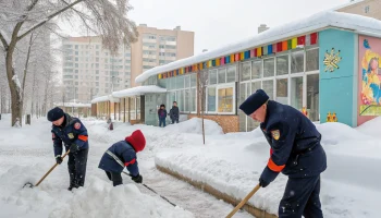 Казаки помогли детскому саду № 6 в Курганинске после снегопада