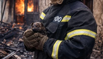 Кубанские огнеборцы спасли щенка из охваченного огнём дома