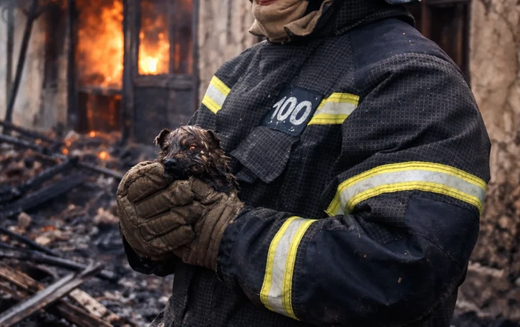 Кубанские огнеборцы спасли щенка из охваченного огнём дома