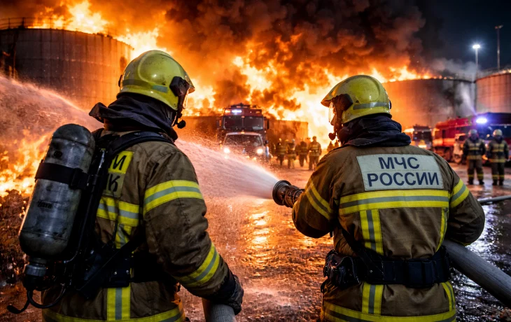 В Армавире потушили крупный пожар на нефтебазе после атаки дронов