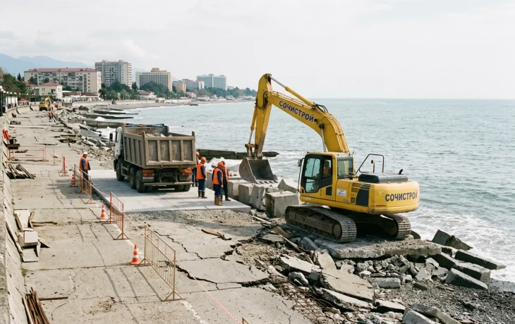 В Адлере восстанавливают набережную после штормовых разрушений